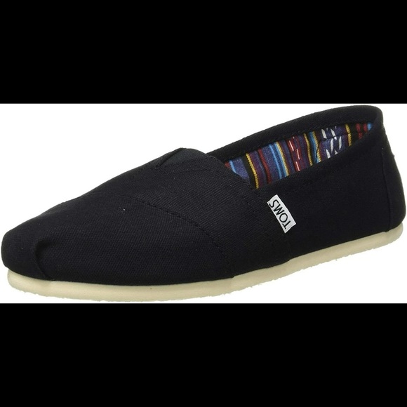 Toms Black Slip-On Flats Shoes with Striped Interior - Size 9.5 - Picture 1 of 4